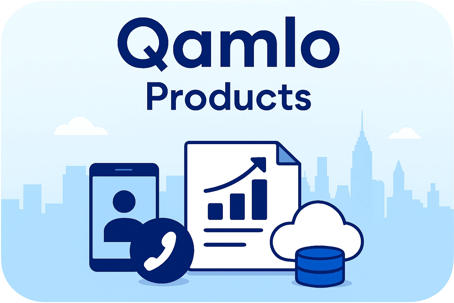 Boutique hero banner showing ERP modules, analytics dashboards, and cloud-native tools with Thai compliance icons over Bangkok skyline, symbolizing Qamlo’s enterprise product suite